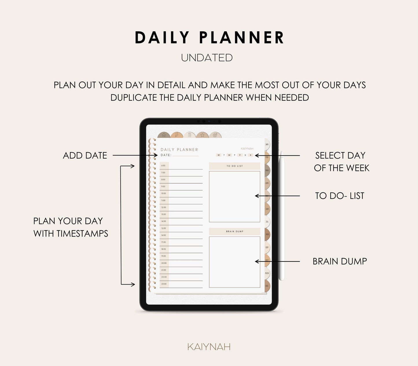2025 Aesthetic Minimal Digital Planner Sunday + Monday Start