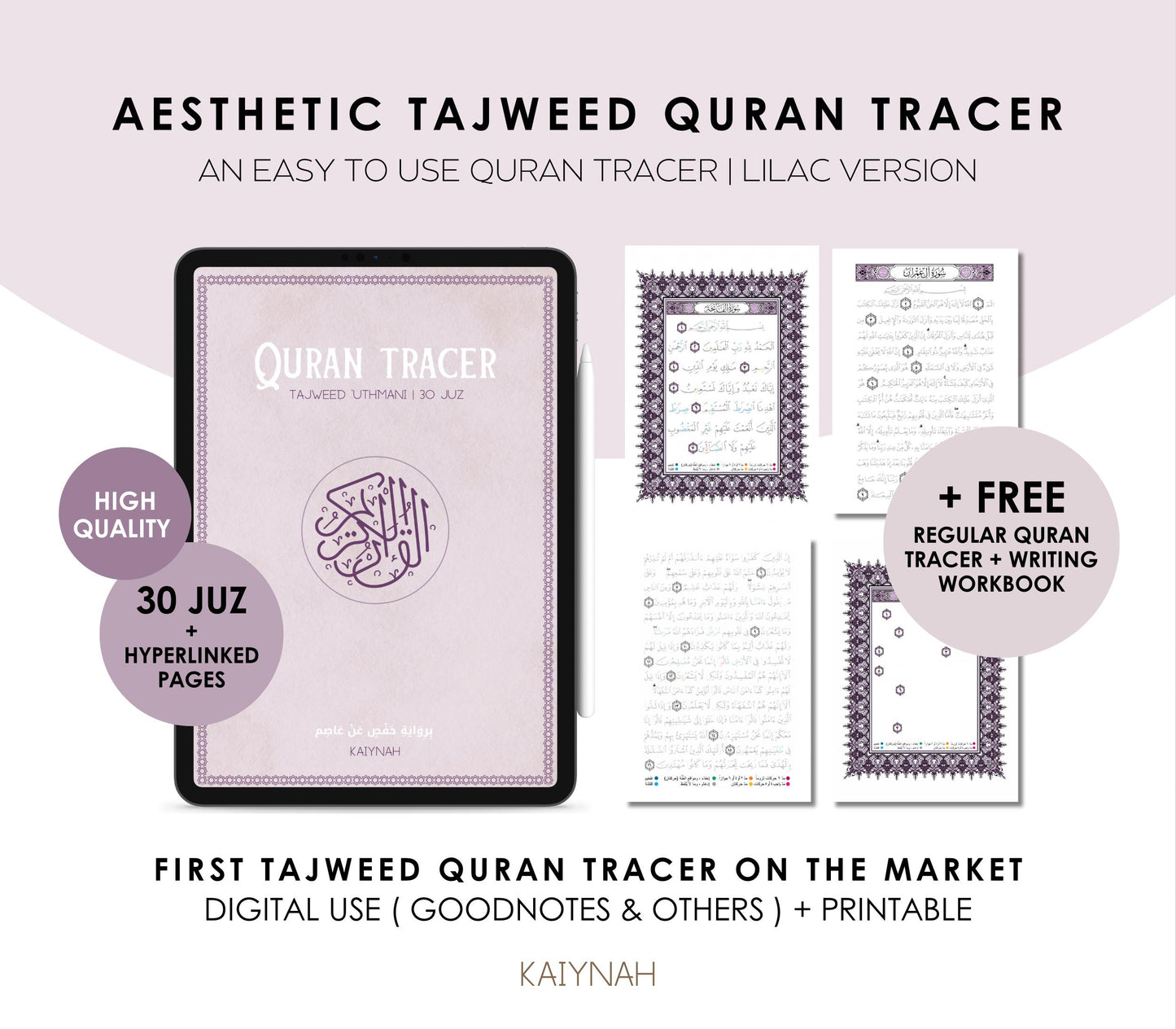 Lilac Digital Quran Tracer Tajweed + Regular + Workbook (30 Juz)