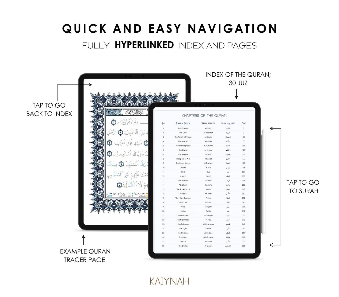 Blue Digital Quran Tracer Tajweed + Regular + Workbook (30 Juz)