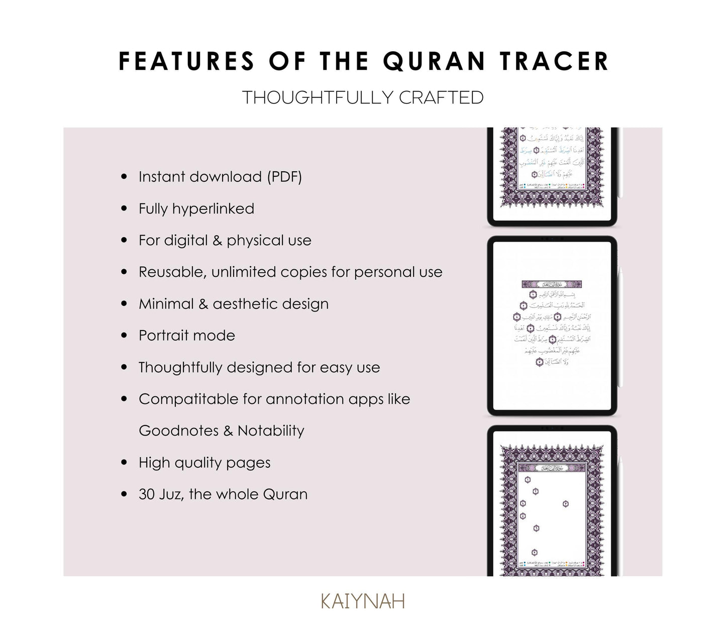 Lilac Digital Quran Tracer Tajweed + Regular + Workbook (30 Juz)