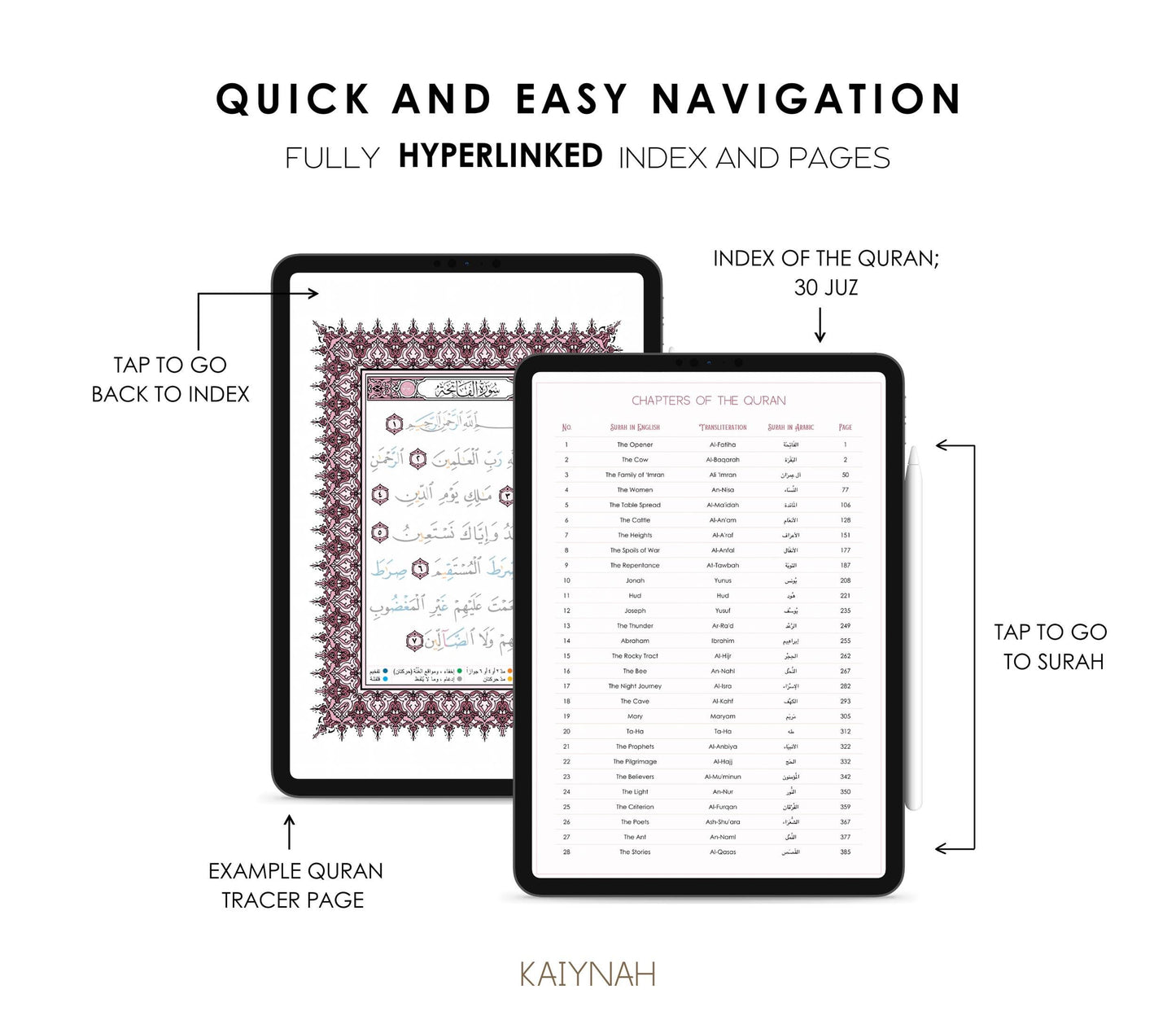 Pink Digital Quran Tracer Tajweed + Regular + Workbook (30 Juz)