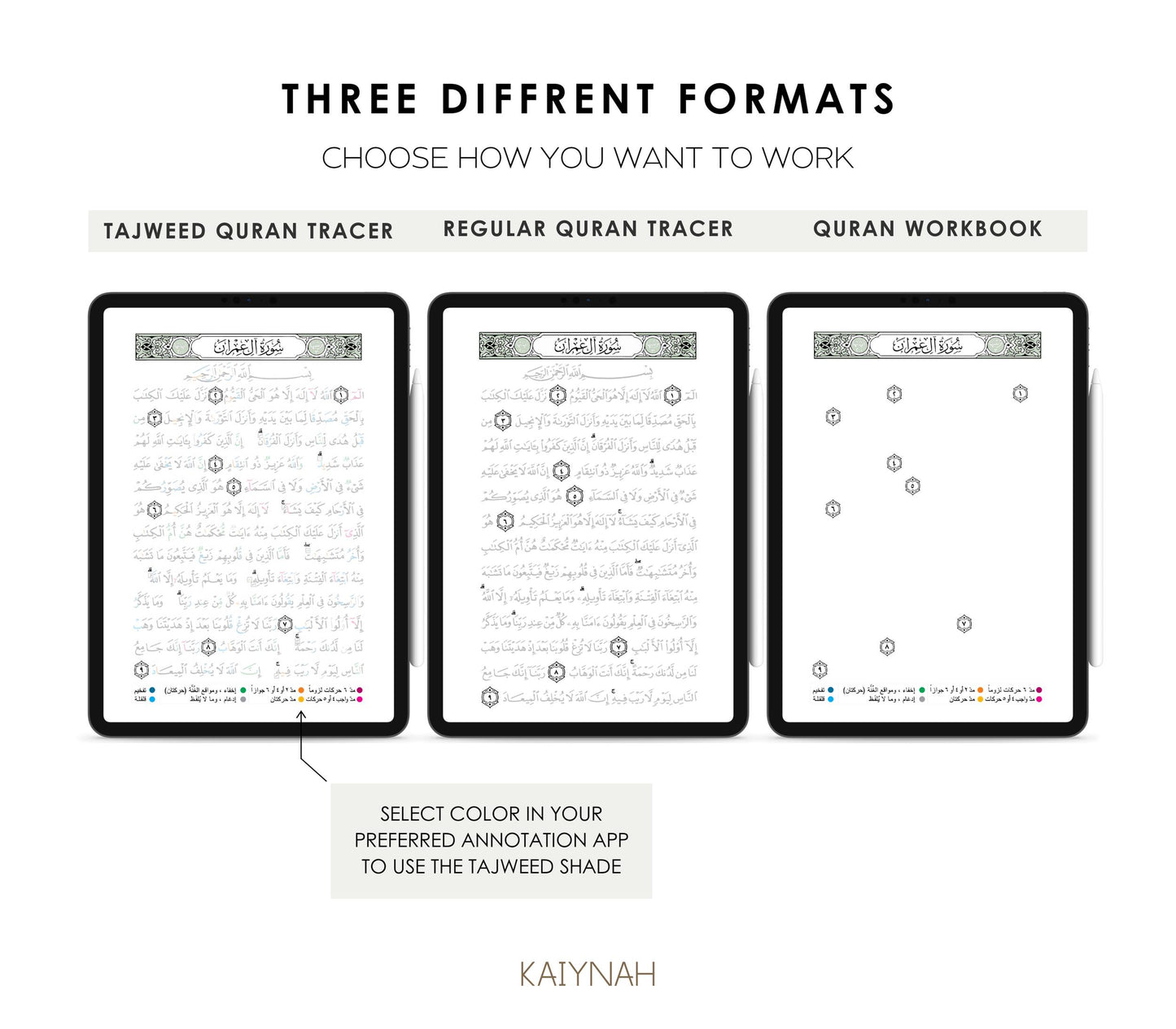 Green Digital Quran Tracer Tajweed + Regular + Workbook (30 Juz)