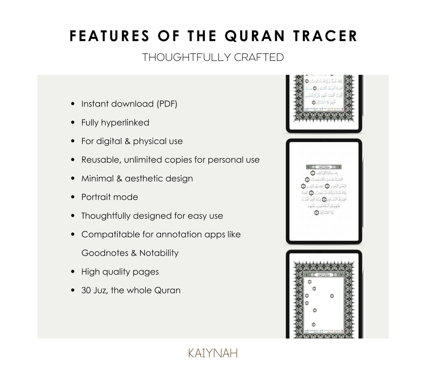 Green Digital Quran Tracer Tajweed + Regular + Workbook (30 Juz)